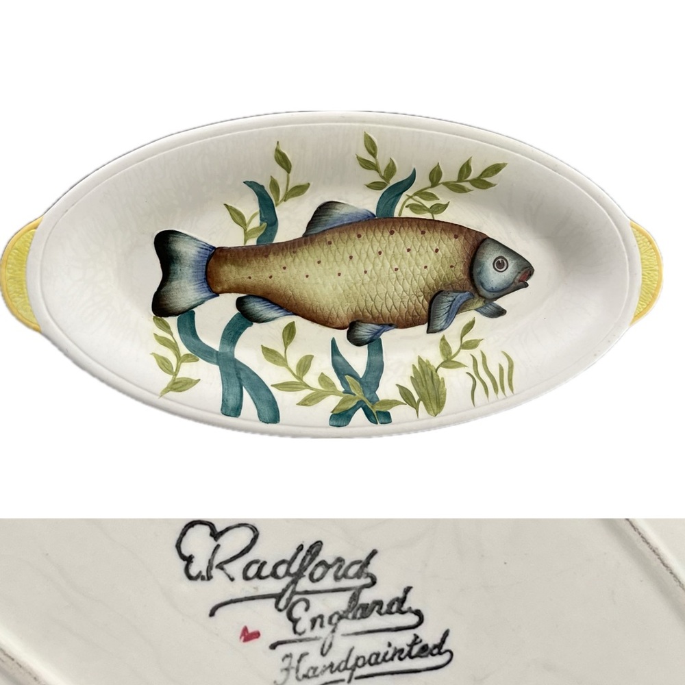 🐠Vintage 50s Fish Oval Handpainted Serving Dish Platter | E. Radford England - Picture 9 of 17